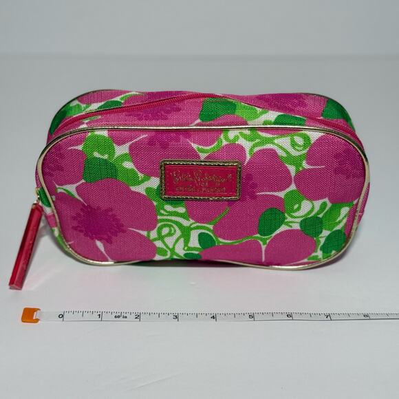 🌸 NWOT Lilly Pulitzer for Estée Lauder Cosmetic Bag Pink Floral Gold Makeup - Picture 3 of 5